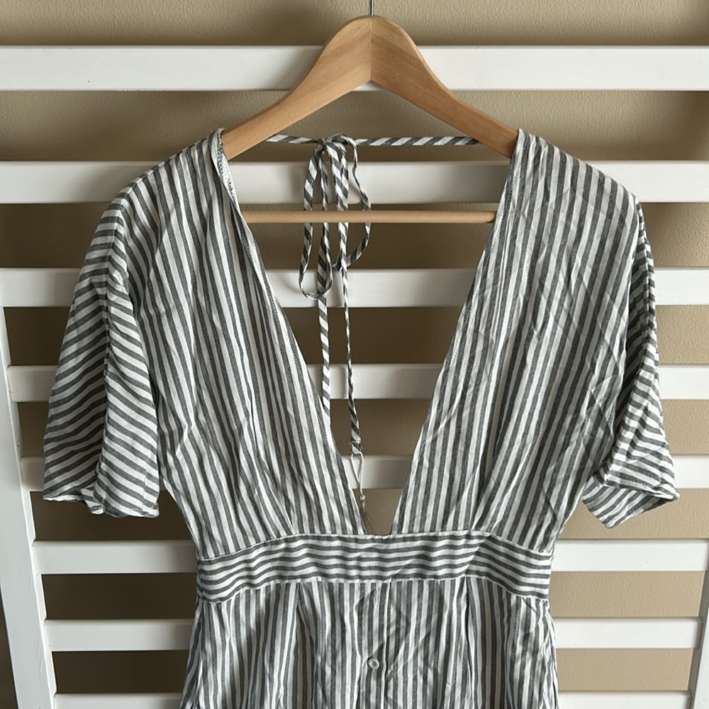 NWT SUCREFAS Striped Button Down Midi Gray and White Dress Size Large - Picture 4 of 14